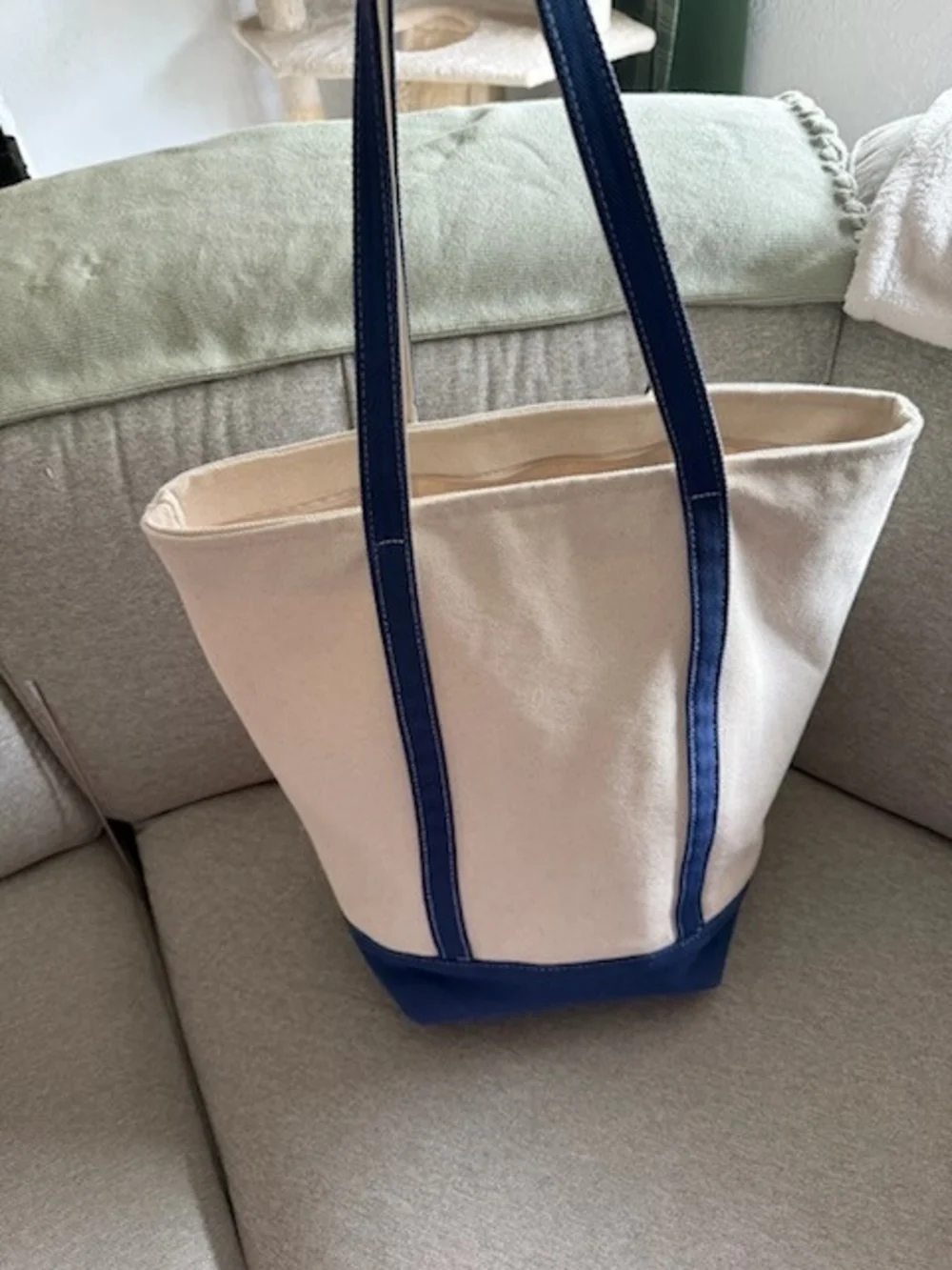 Canvas Tote with Nautical Embroidery - Blue & Cream